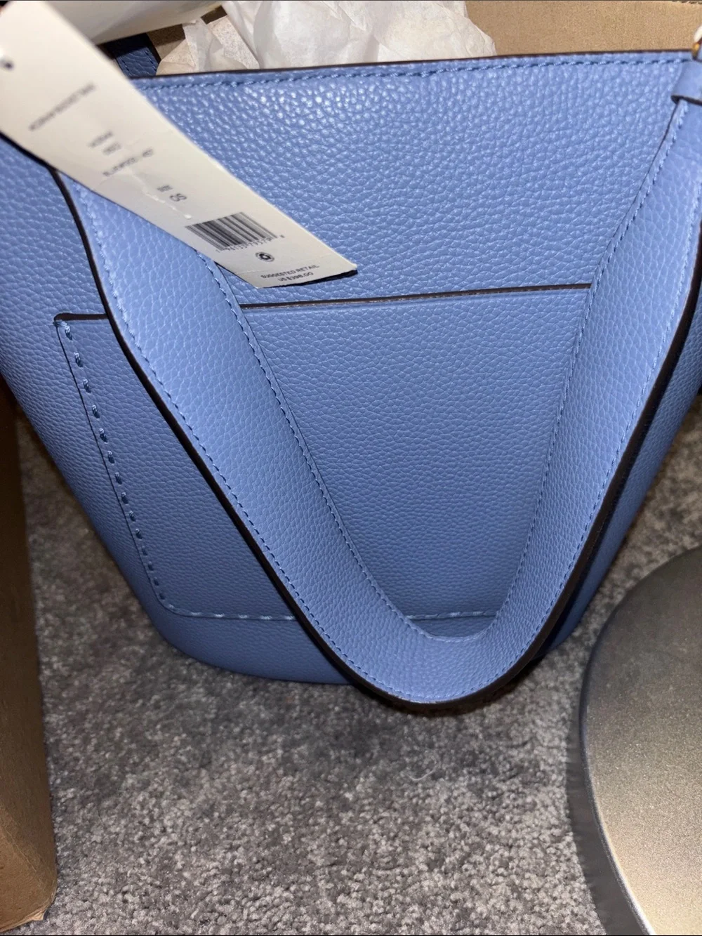 Tory Burch Periwinkle Blue Leather Bucket Shoulder Bag with Gold Hardware